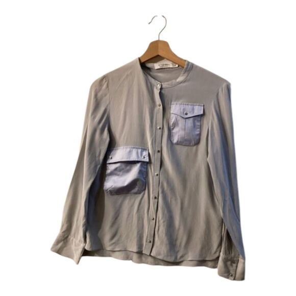 Altuzarra Silk Light Blue Button-Down Blouse Front Pockets Size 6 - Picture 1 of 11